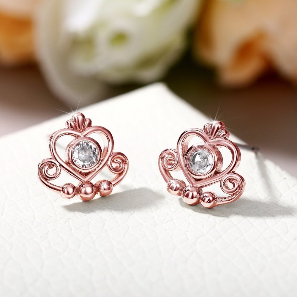 💥 Princess Heart CZ 925 Silver Rose Gold Plated Earrings for Women, HA4497 - Picture 3 of 4